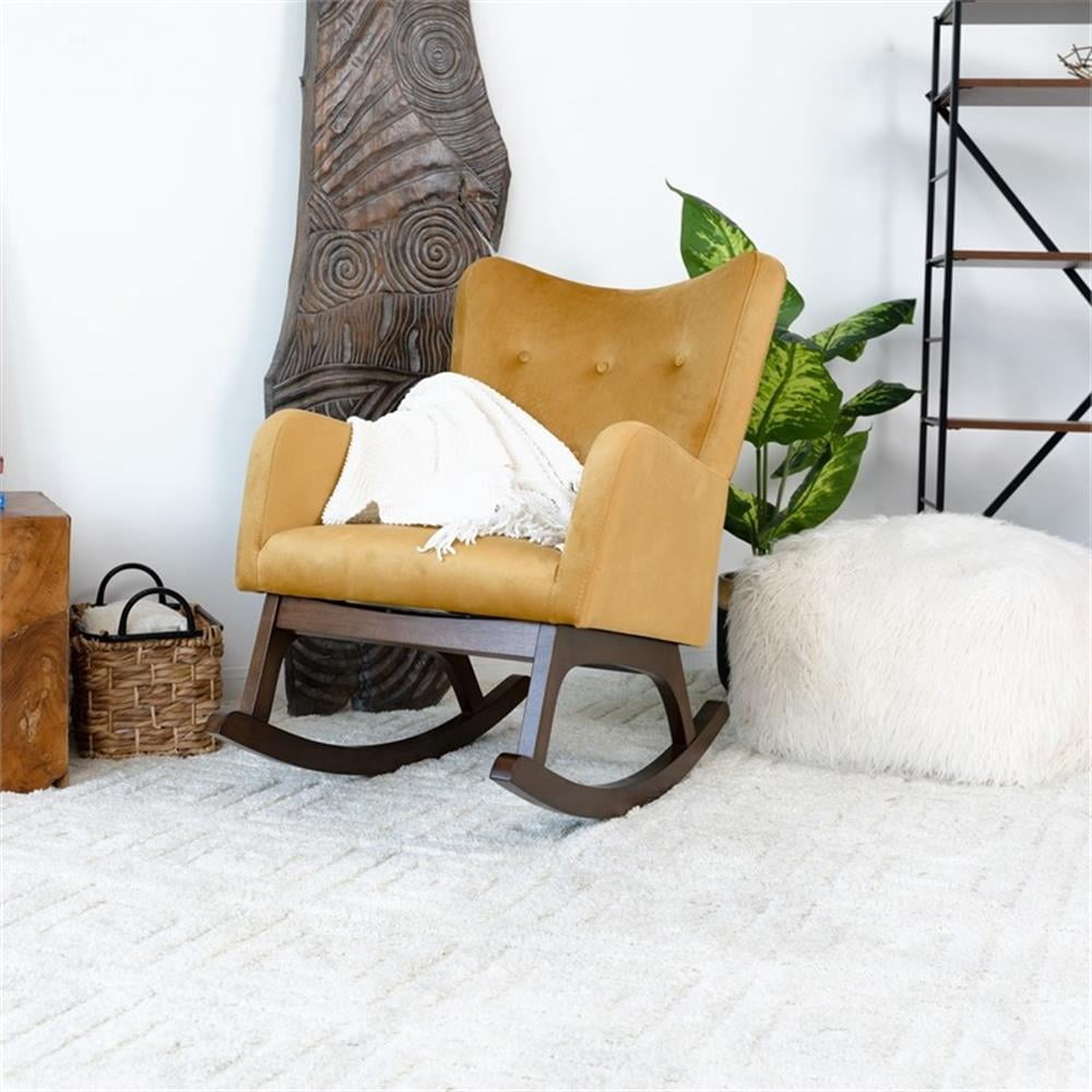 Ashcroft Rocking Chairs Kids Mid Century Modern Velvet Chair with Tufted Cushions, Yellow