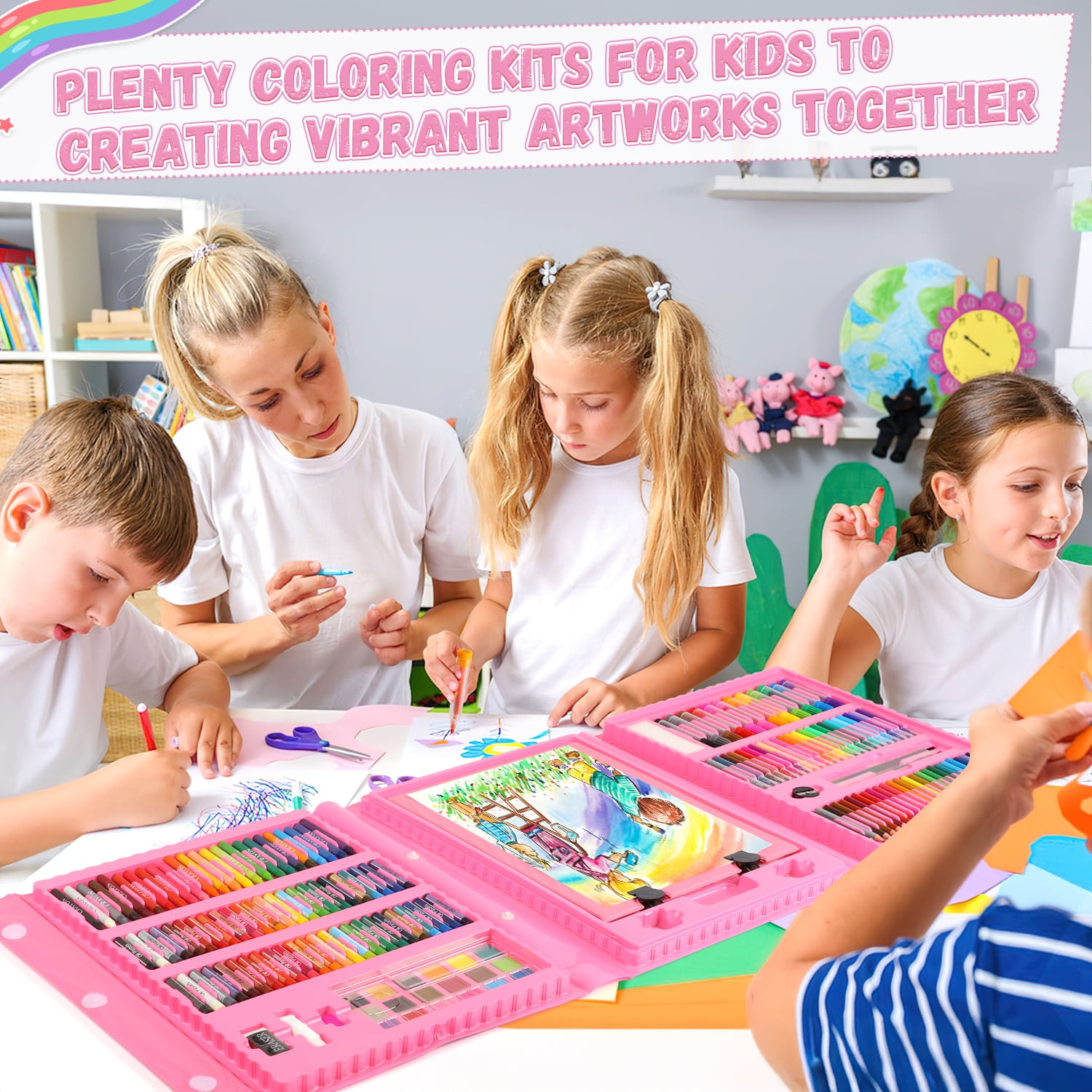 Huge Wave Unicorn Art Supplies for Girls, 208PCS Markers Set with Storage Case, Christmas Birthday Gift for Kids Aged 4-12 Years Old