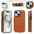 thumbnail image 6 of Wallet Case for Apple iPhone 15 Plus, with Crossbody Shoulder Strap & Hand Wrist Cards Holder Zipper Pocket Stand Feature Full Protective Shockpoof Phone Case for iPhone 15 Plus, Brown, 6 of 7