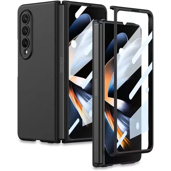 Liquid Silicone Case Compatible with Samsung Galaxy Z Fold 4 with Screen Protector Full Protective Shockproof Case-Black