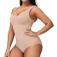 thumbnail image 3 of SWSMCLT Women's Full Body Shaper Shapewear Bodysuit Slim Thigh Slimmer Seamless Pad Padded Tummy Control Waist Trainer Tops Firm Compression Garment Nude Medium, 3 of 5