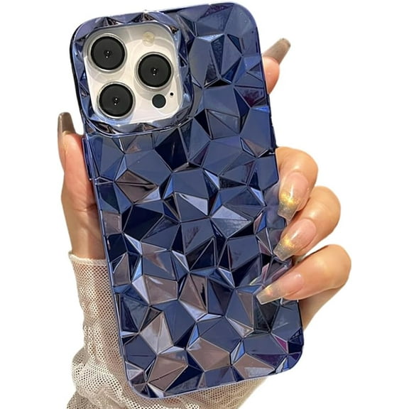 Compatible with iPhone Case,Glitter Electro Plated Argyle Checkered [Silky and Soft Touch] Full Body Protection Shockproof Cover Phone Case (Blue,iPhone 14 Pro)