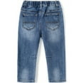thumbnail image 2 of KIDSCOOL SPACE Baby Girl Boy Jeans,Little Kid Elastic Band Ripped Fold Decor Denim Pants,Light Blue,18-24 Months, 2 of 6