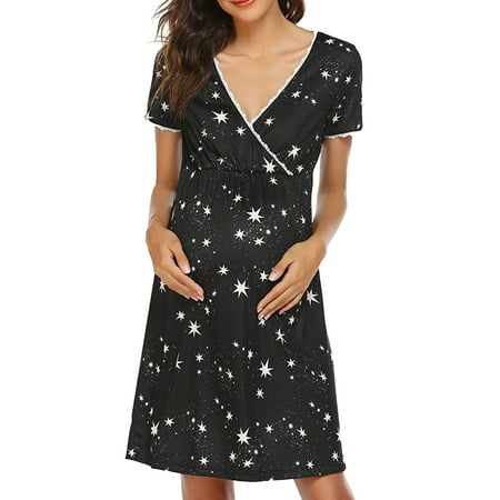 

Women Split Long Maternity Dress Short Sleeve Ruched Pregnancy Clothes Mama Sundress Casual Fashion Summer Dailywear