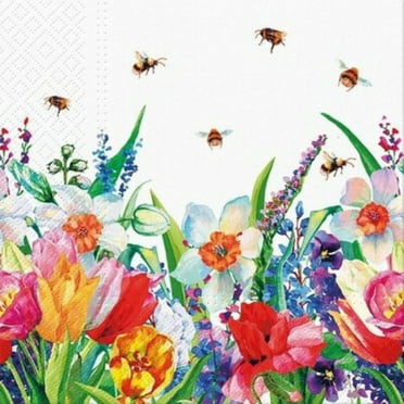 Keep Unique Decorative Spring Flower Paper Napkins, Bee Napkins, Assorted Color, 20/Pack
