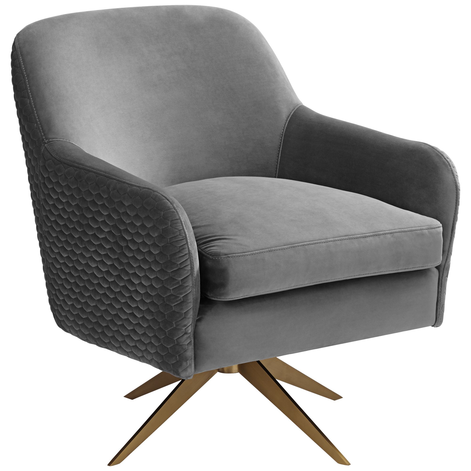 Studio 55D Ames Quilted Gray Velvet Swivel Chair