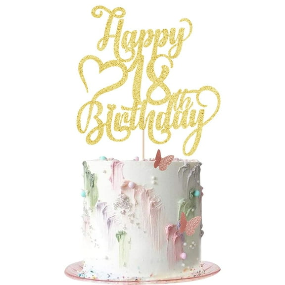 AROKIPPRY Gold Glitter Happy 18th Birthday KKS1 Cake Topper - 18 Anniversary/Birthday - Hello 18, Cheers to 18 Years,18 & Fabulous Cake Topper Party Decoration