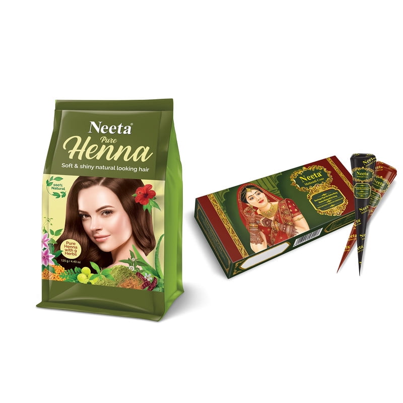 Neeta 100% Natural Henna Cone pcs 4 For Festival Hand Tattoo