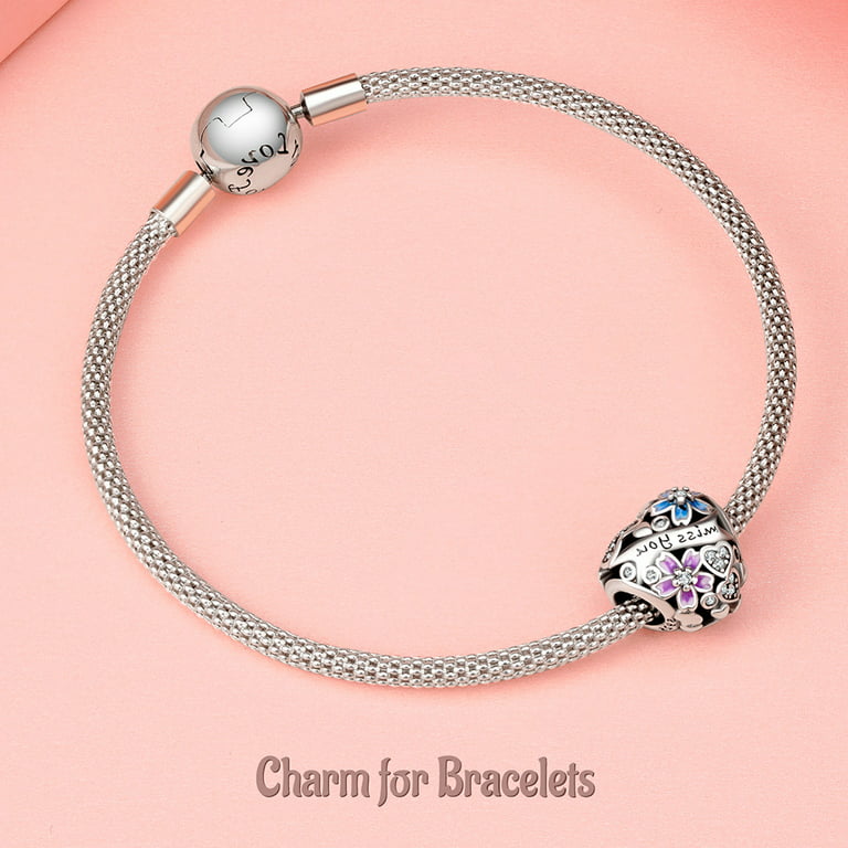 925 Sterling Silver Charm for Pandora Bracelets Pansy Flower Heart Miss You  Bead Charms Women Bracelet Charm