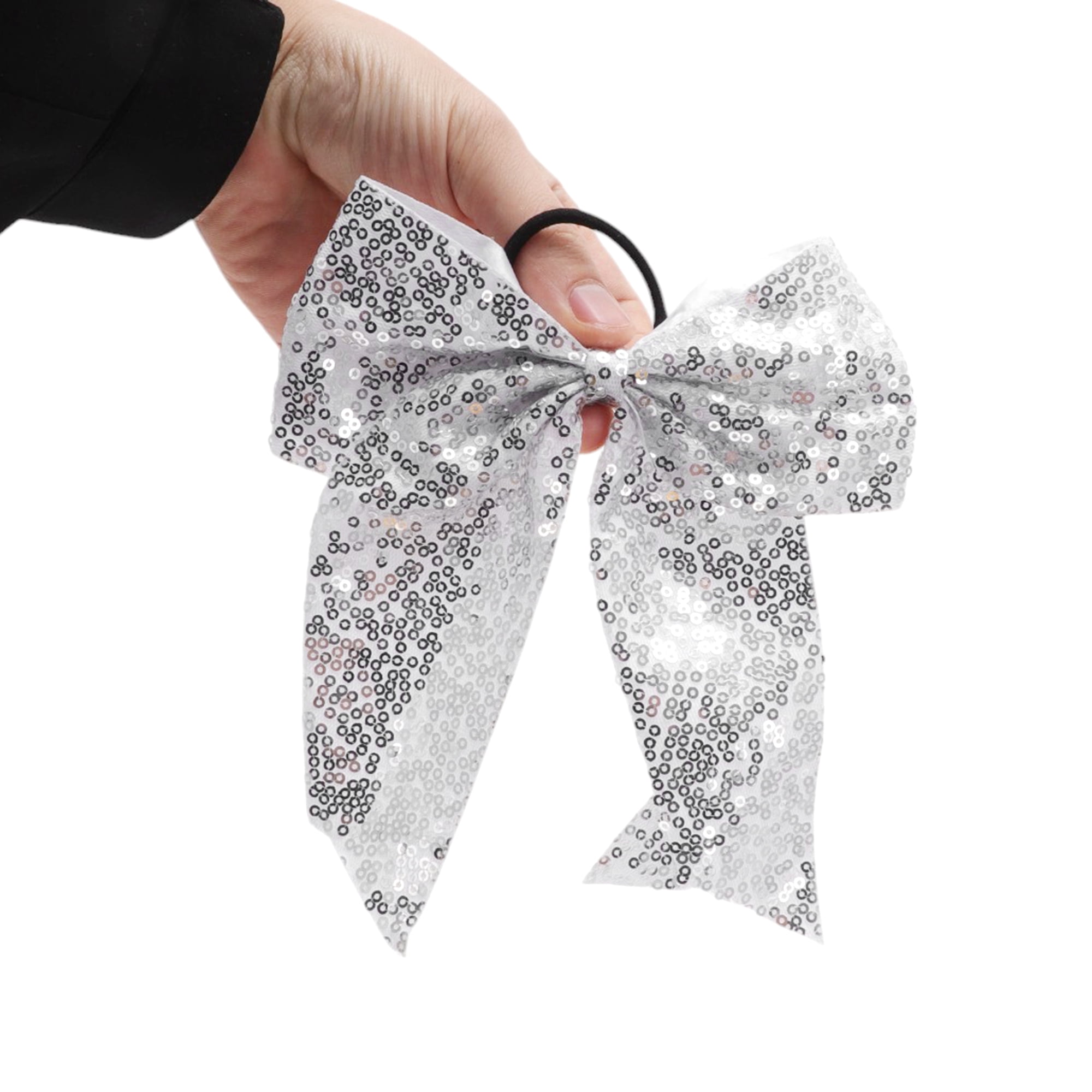 NOMADIC NOOK Elegant Sequins Bow Hair Ties for Home 5 Pcs White Yellow Purple Black Pink