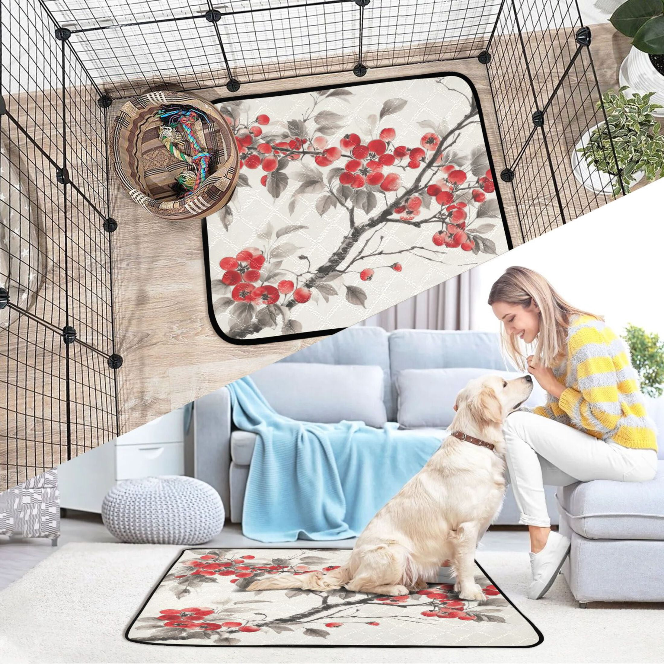 Qxltty Malus Spectabilis Cat litter Pads Pet Set of 2 Diaper Mats Center Anti-leakage Layer Absorbent Soft and Comfortable