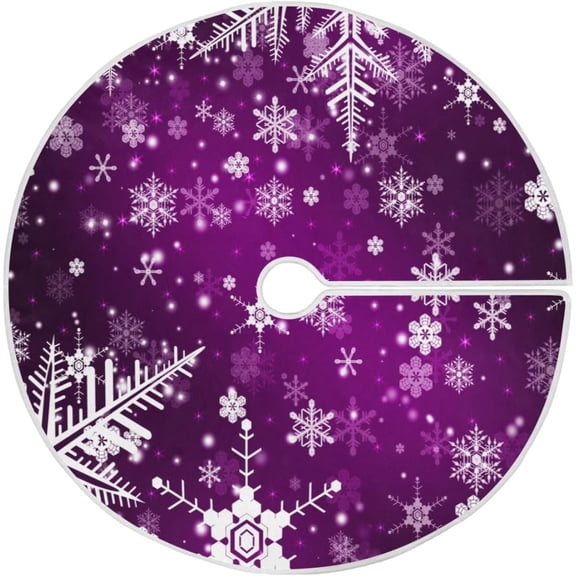 Christmas Tree Skirt Decorations Purple Snowflake Winter Xmas Tree Mat 48 inch for Holiday Party Supplies Rustic Ornaments Large Tree Skirt Decor