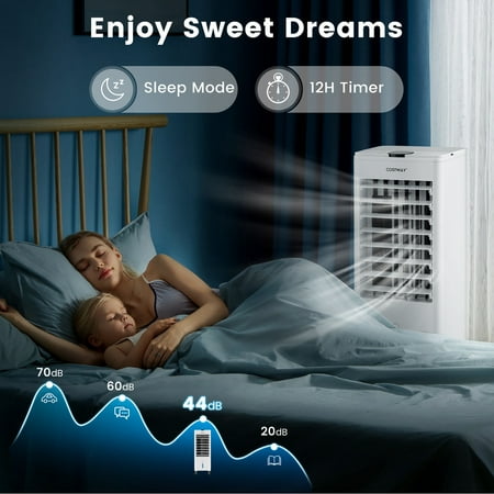 Costway Evaporative Air Cooler Fan Portable Oscillating Swamp with 3 Speeds Modes Remote - White