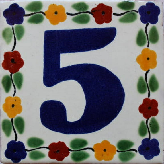 Bouquet Talavera Tile Number Five, Set of 2 pcs