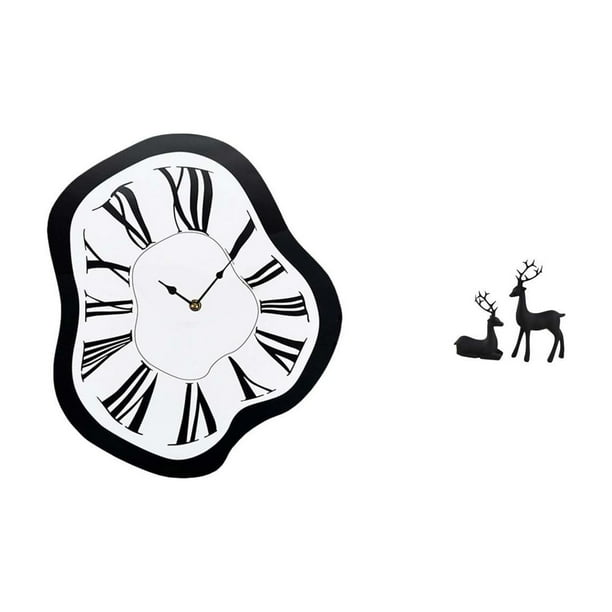 Reloj de pared,Reloj de pared interior nórdico con números romanos,Estatua de reno,Estatua de reno negro,decoración para el hogar,artesanía,Figura de ciervo de resina,coleccionable,regalo