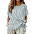 thumbnail image 4 of Annhoo Striped Blouses for Women Crew Neck Side Tie Knot Short Sleeve Top Loose Lightweight Comfy Beach Shirts, 4 of 7