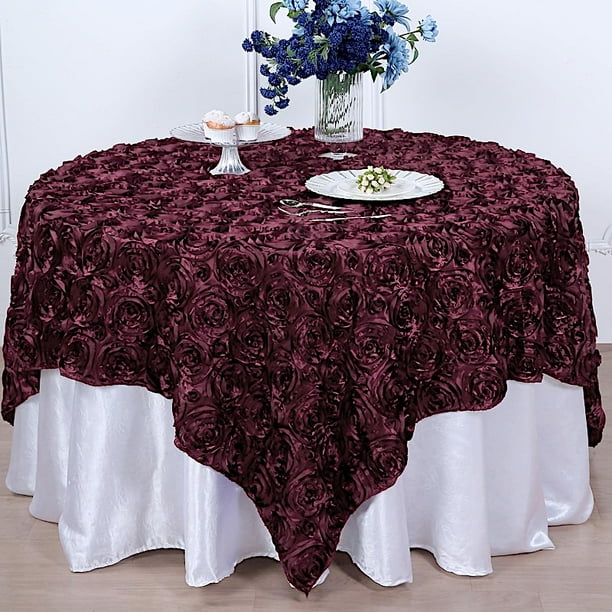 BalsaCircle 72" x 72" Burgundy Raised Rosette Table Cover Overlays