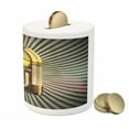 thumbnail image 3 of Jukebox Piggy Bank, Retro Vintage 50s Pin up Inspired Striped Backdrop Old Music Box, Ceramic Coin Bank Money Box for Cash Saving, 3.6" X 3.2", Petrol Blue Beige, by Ambesonne, 3 of 4
