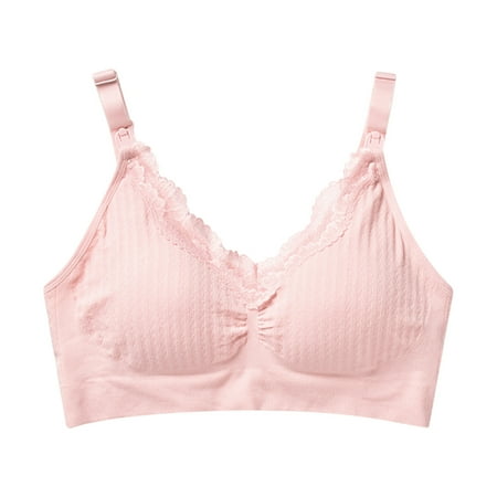 Virmaxy Women s New Front Clasp Wirefree Pregnancy Sleep Bralette Comfortable Non-Steel Ring Maternity Nursing Bra for Breastfeeding Breathable Nursing Bra Underwear Pink-B 36/80BC