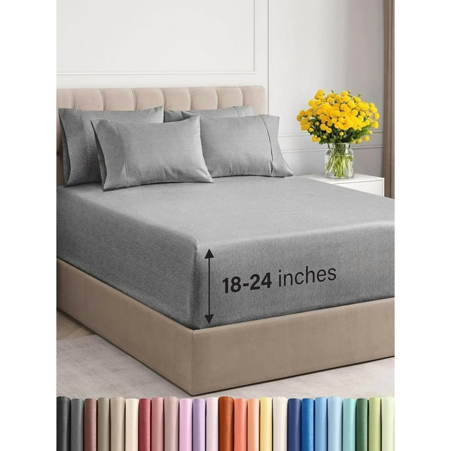 Extra Deep Queen Sheet Set Piece Breathable & Cooling Sheets Hotel Luxury Bed Sheets Set Easy & Secure Fit Soft Wrinkle & Comfy Sheets Set Sheet Set w/Extr
