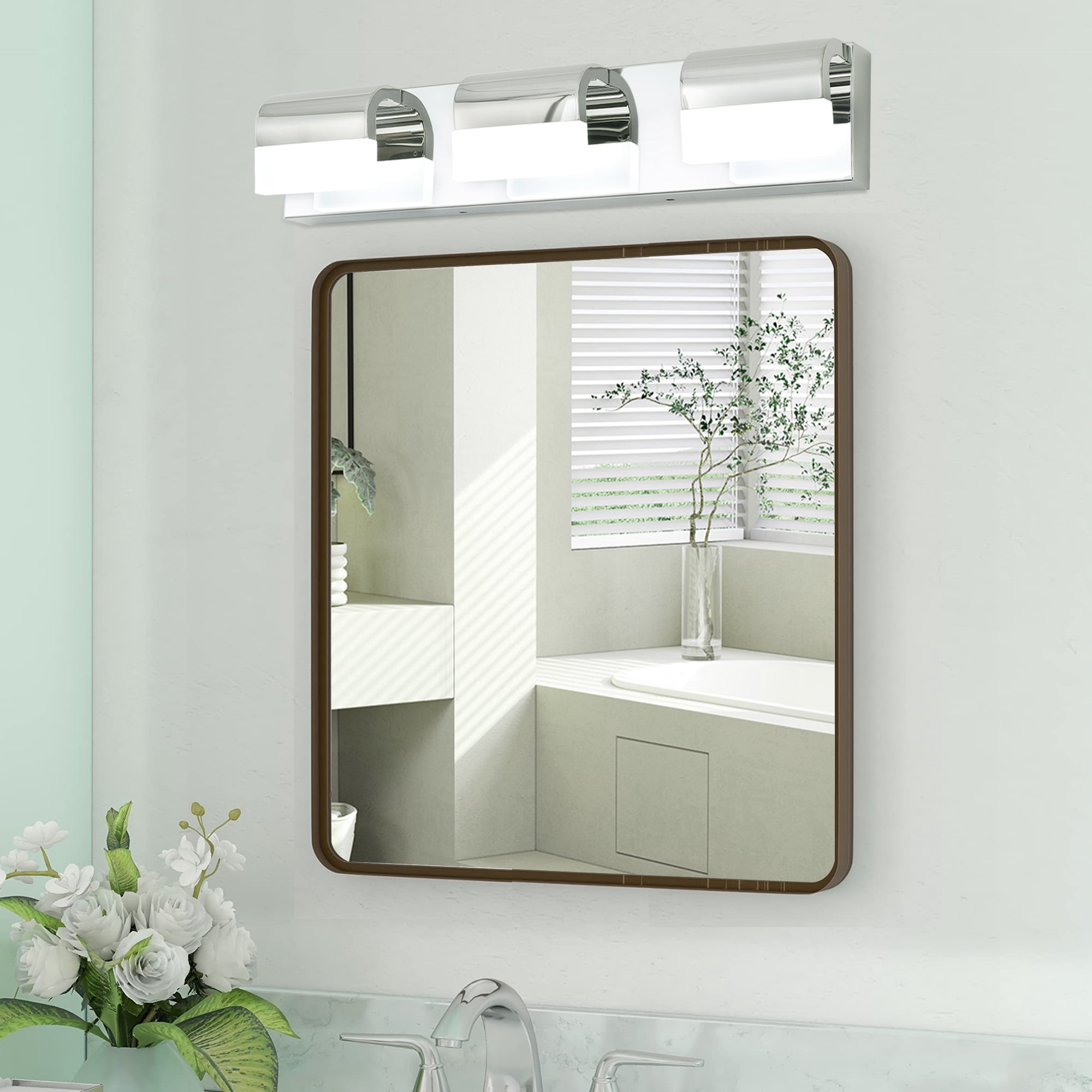 3-Light vanity light Fixtures LED Modern Bathroom 23.7-Inch, Chrome Modern Acrylic Bathroom Wall Lighting Fixtures Over Mirror (Cool White 6000K)