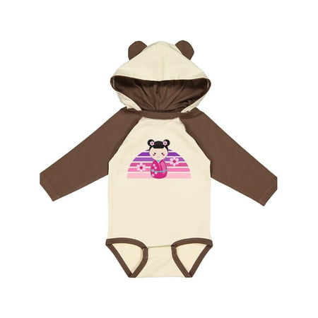

Inktastic Japan Kokeshi Doll Retro Sunset Gift Baby Girl Long Sleeve Bodysuit
