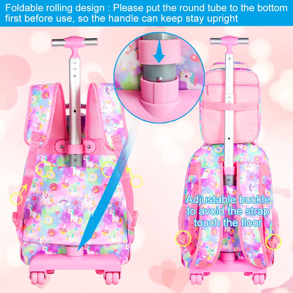 AGSDON 3PCS Rolling Backpack for Girls, Kids Unicorn School