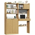 thumbnail image 2 of Home Office Desk with Hutch, Multifunctional Computer Desk with Bookcase, Wooden Executive Desk with Power Outlets, Drawers, 6 S-hooks, Writing Study Desk for Living Room, Yellow, 2 of 10
