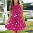 thumbnail image 2 of TQWQT Girls Halter Dresses Summer Cute Halter Dress Size 10-12 Kids Tie Front Mini Dress Sleeveless Girls Sundress Tween Girls Clothes Hot Pink 120, 2 of 5