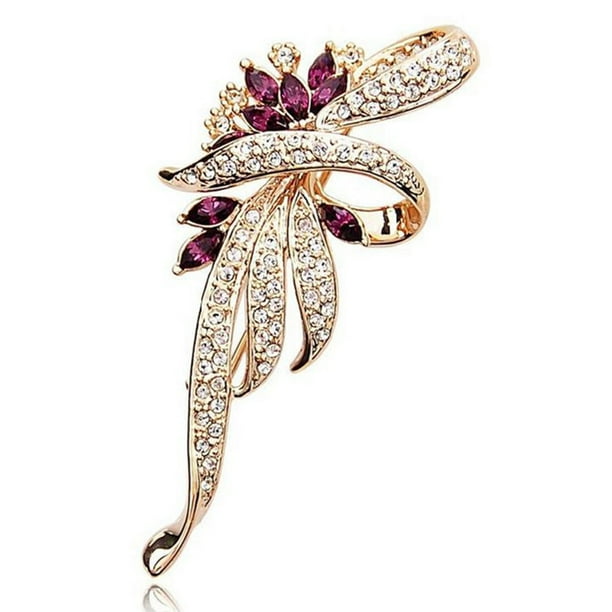 Broche de ojo de caballo morado para mujer, broche de diamantes de cristal, accesorios de ropa, joyería