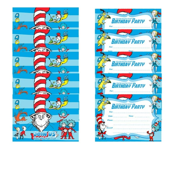 Seuss Invite Invitations Cards Stock Bulk Birthday Fill-in Party Supplies Decorations