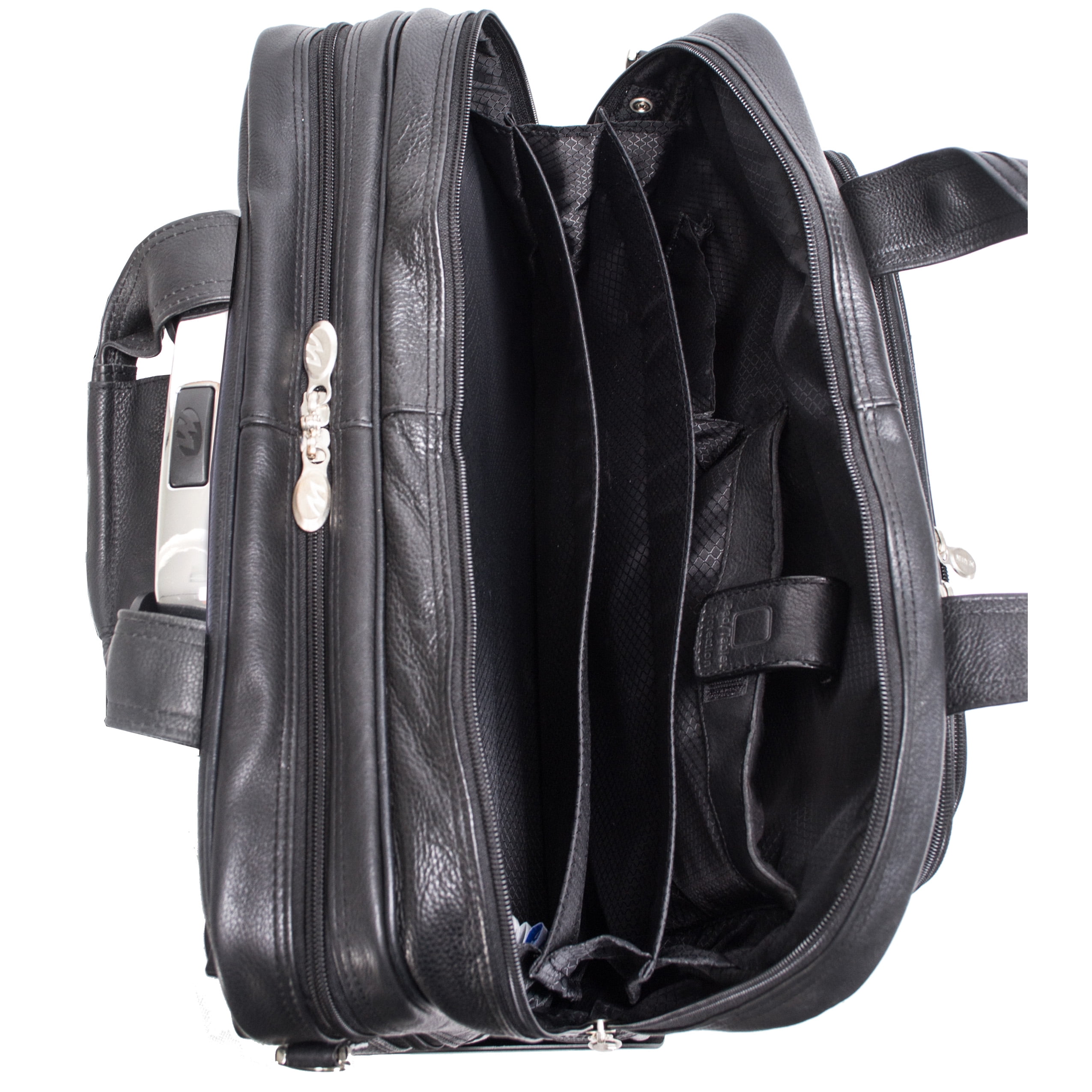 I Series | GOLD COAST | 17" Leather Patented Detachable -Wheeled Laptop Briefcase - Black