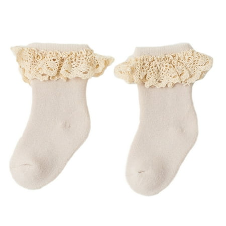 

Dasbsug Autumn Winter Newborn Baby Socks Soft Cotton Terry Thicken Lace Socks Indoor Walking Anti-skid Socks for Toddler Boys Girls 0-5 Years Old