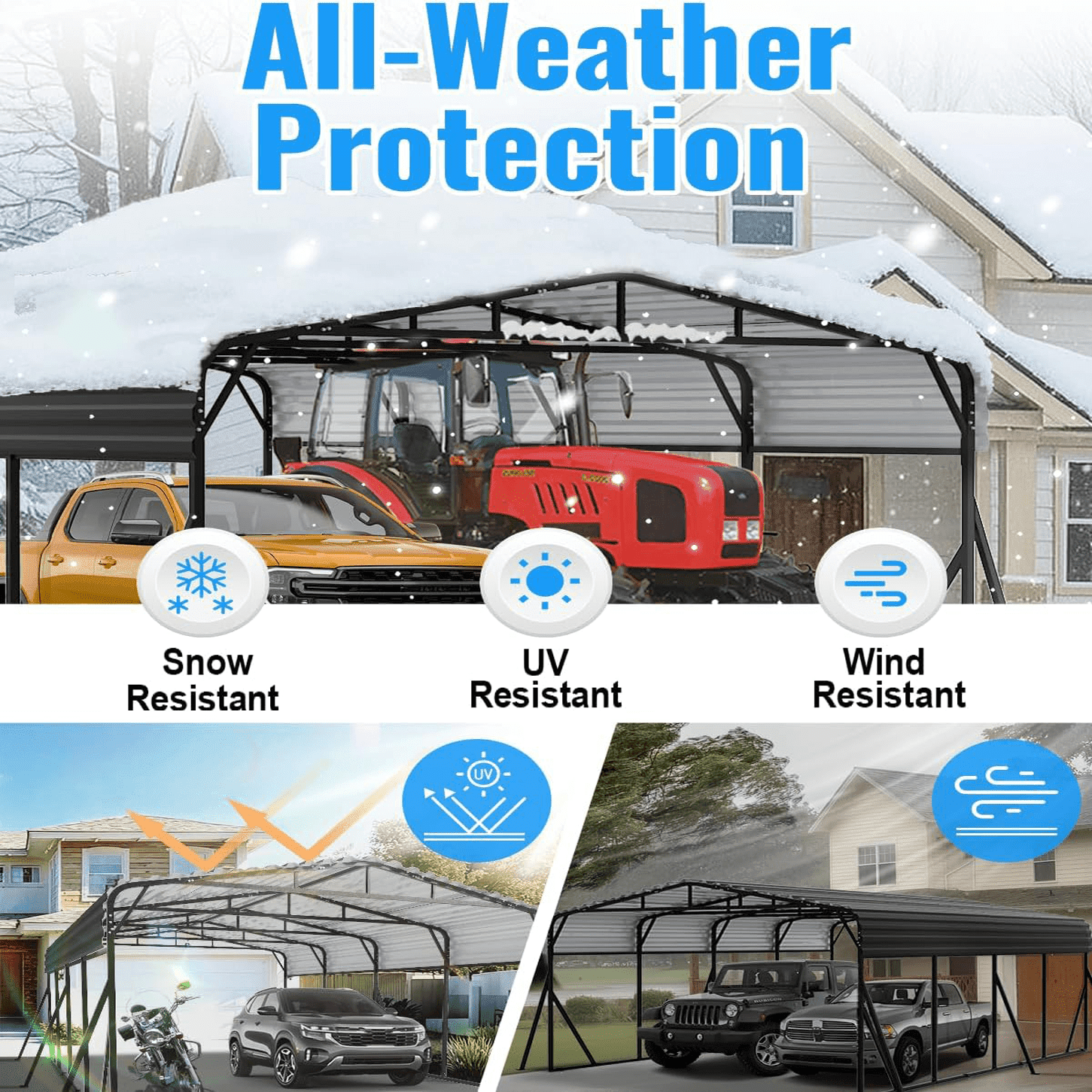 10x15ft Heavy-Duty Metal Carport, Reinforced Iron Frame All-Weather Canopy, Windproof UV-Resistant Shelter for Cars/Trucks/Boats, Easy Assembly for Backyard/Driveway | WUKHG