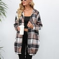 thumbnail image 4 of Turilly Womens Jackets Ladies Clearance, Women's Check Print Loose Lapel Zip Hooded Double Pocket Blazer Long Sleeve Hooded Casual Coat/Jacket, 4 of 7
