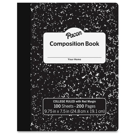 Pacon Marble Hard Cover College Rule Composition Book - 100 Sheets - 200 Pages - College Ruled - White Paper - Black Marble Cover - 1each (mmk37106)