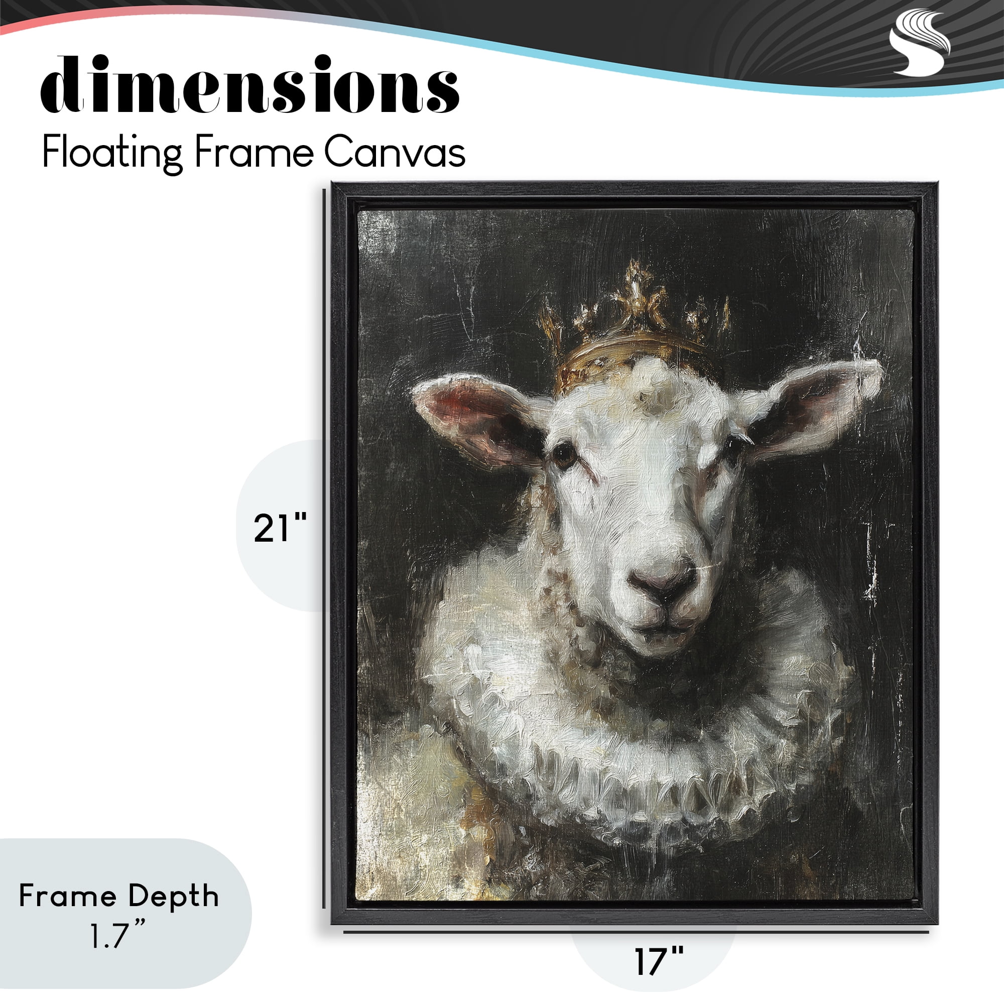 Stupell Industries Crowned Sheep Portrait Black Framed Floater Canvas Wall Art, design by Svetlana Aleynikova