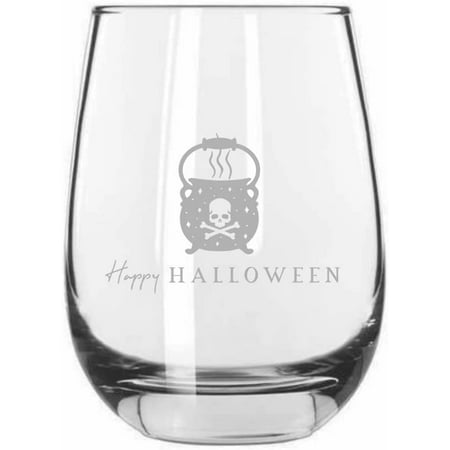 

Happy Halloween Cauldron Happy Halloween Etched 15.25oz Libbey Stemless Wine Glass