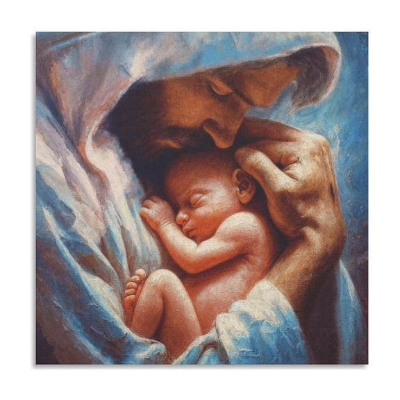 Christian Baby Bedroom Wall Art Jesus Hugging Baby Canvas Painting Print Bible Jesus Vintage Poster Artworks Canvas Poster Room Aesthetic Wall Art Prints Home Modern Decor Gifts 16x16inch(40x40cm)