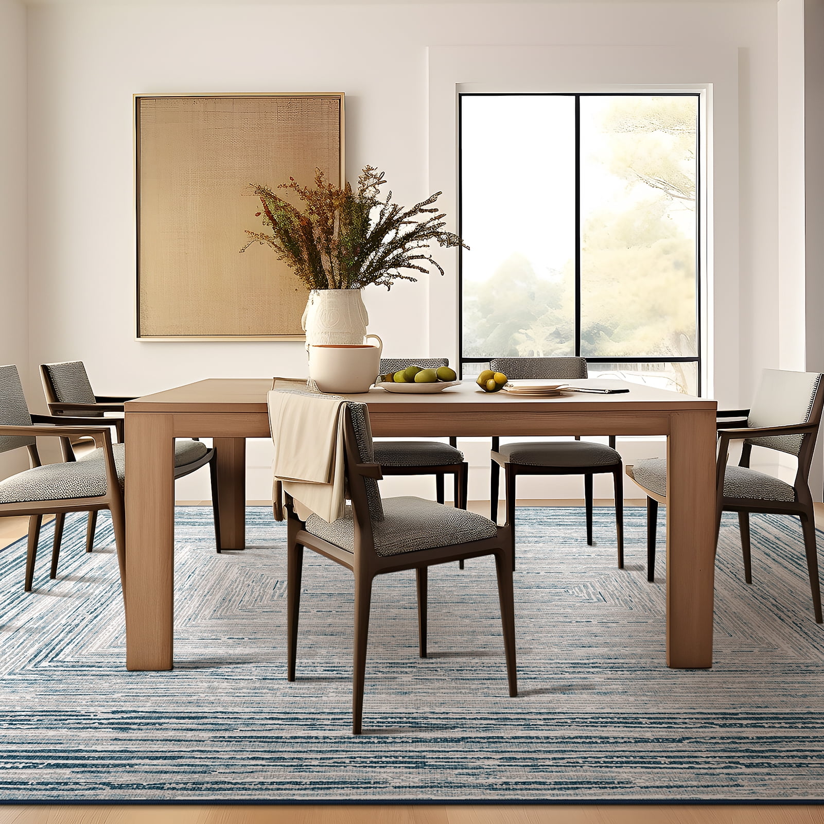 Phantoscope 4'x6' Washable Indoor Area Rug Classic Printed Carpet Non-Slip Thin Low-Pile Rug for Living Room Bedroom Dining Room, Blue