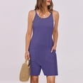 thumbnail image 4 of biudgviw Jumpsuits for Women Scoop Neck Sleevelsess Camisole Shorts Rompers Drawstring Waist Front Pocket Wide Leg Overalls Summer, 4 of 6
