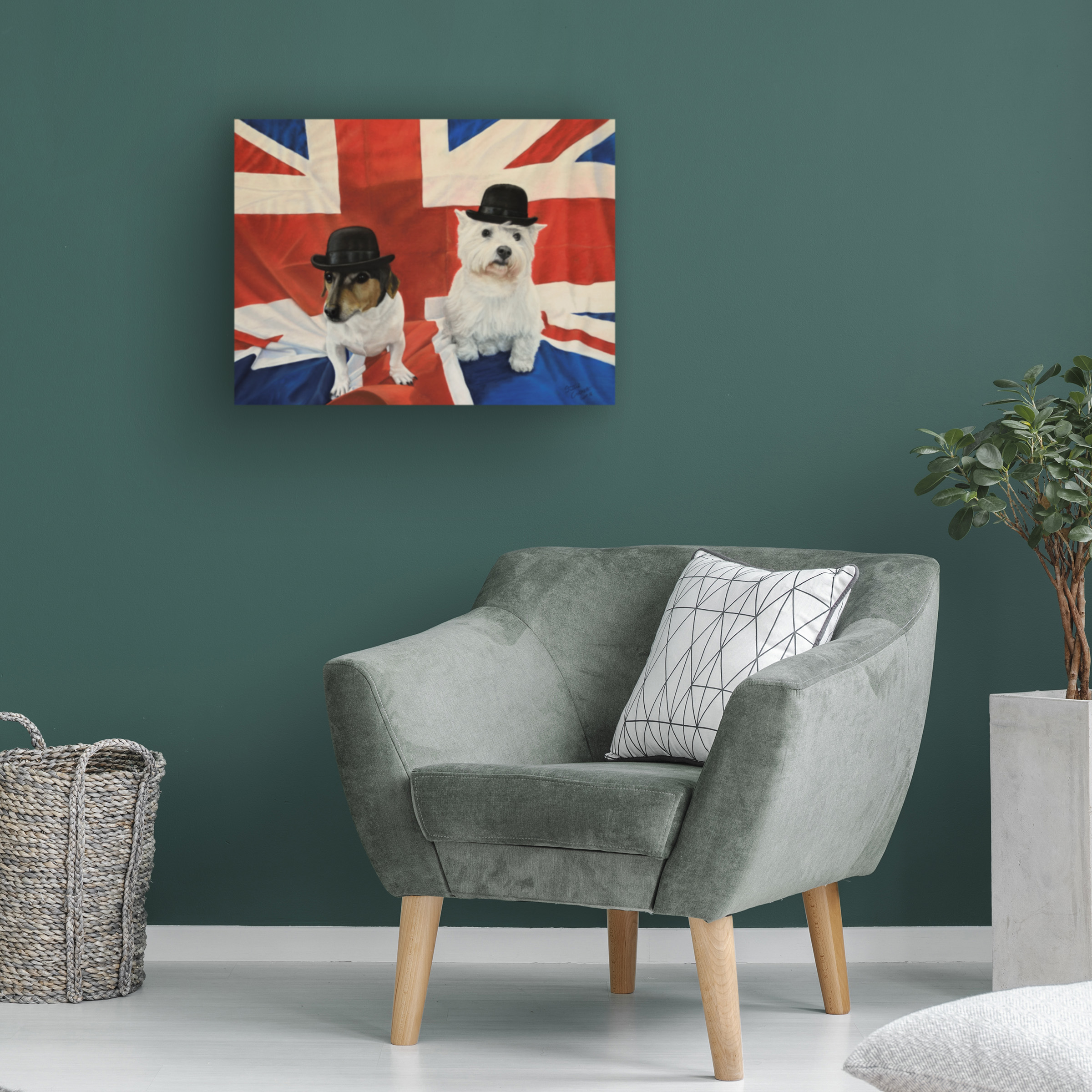 Steve Crockett 'Pet Portrait Of 2 Dogs On A Union Jack Flag' Canvas Art