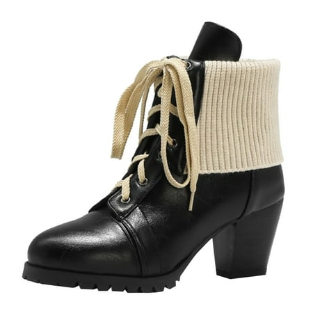 

KmaiSchai Women S Leather Winter Boots Women Ankle Boots Autumn And Winter Fashion New Pattern Vintage Wool Tube Lace Up Comfortable Thick Heel Square Heel Short Insulated Boots For Women Botines De