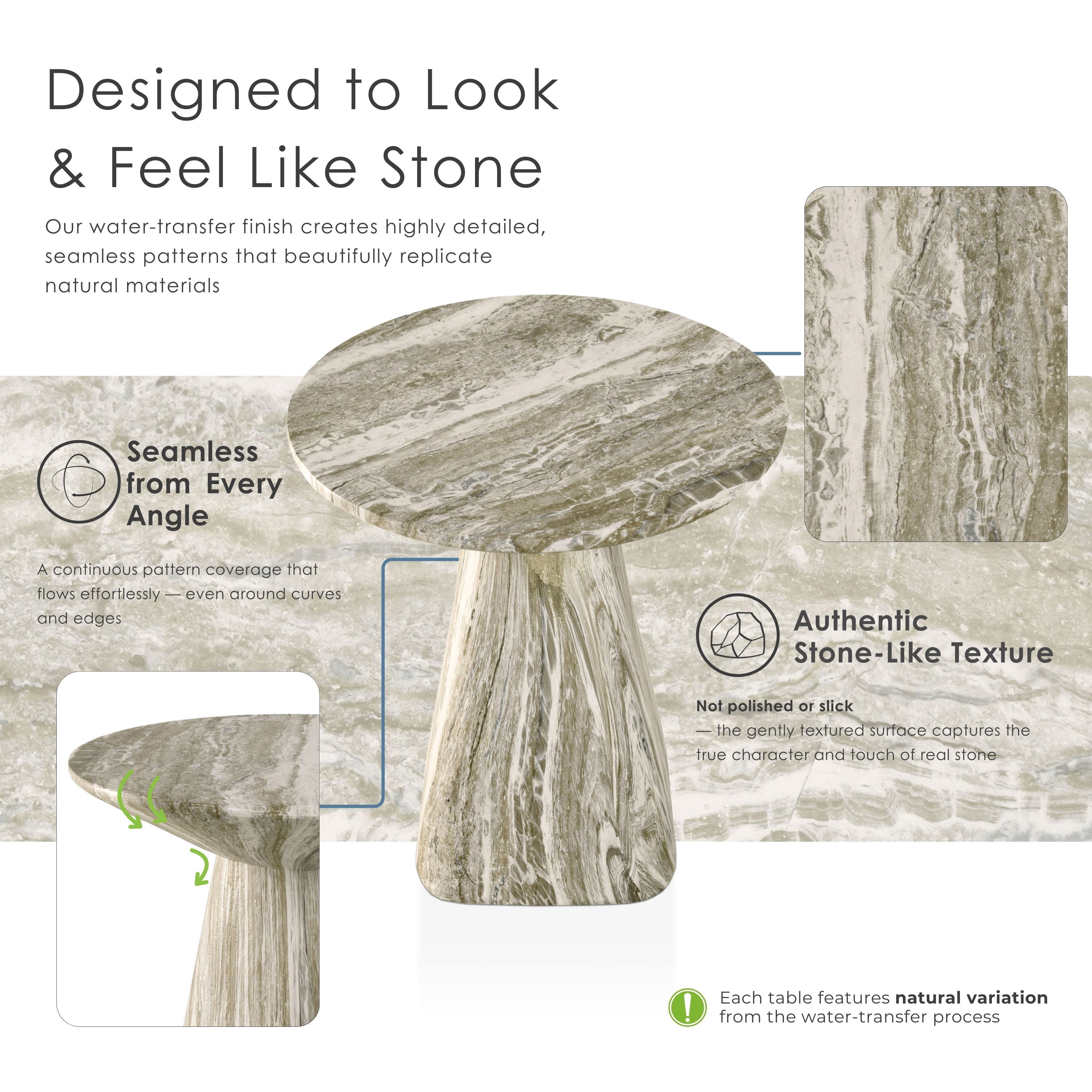 Furniture of America Isla Modern Stone Indoor & Covered Patio Round Sculptural Pedestal End Table, Gray Travertine