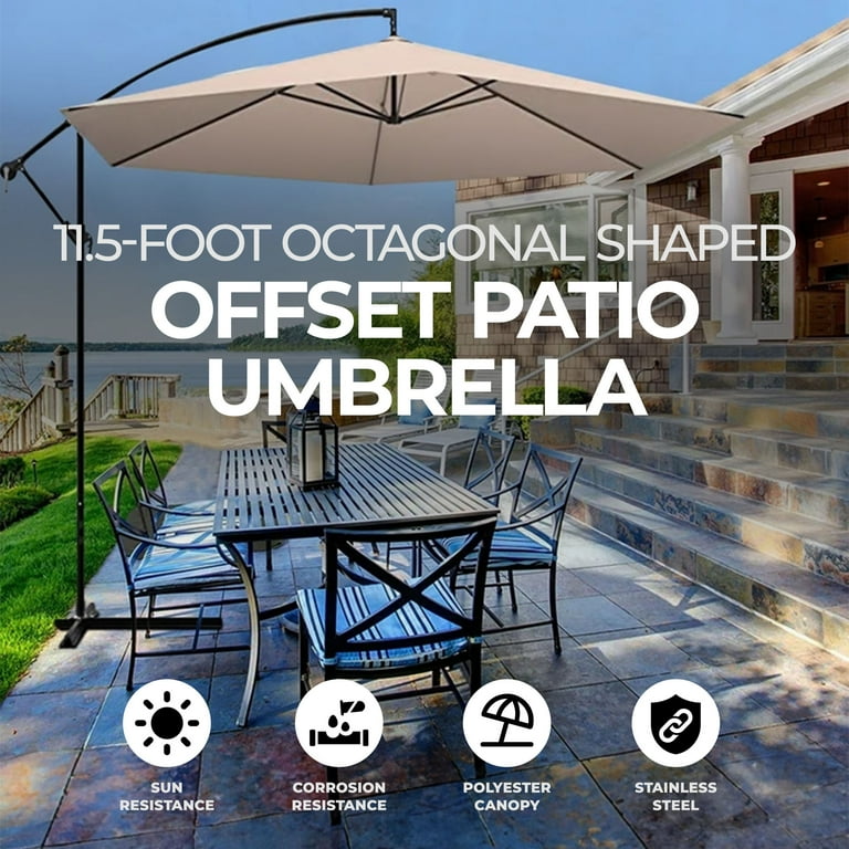 4 seasons global patio umbrella Offset Patio Umbrella, Aluminum Pole, Beige Fabric, 11.5 Ft