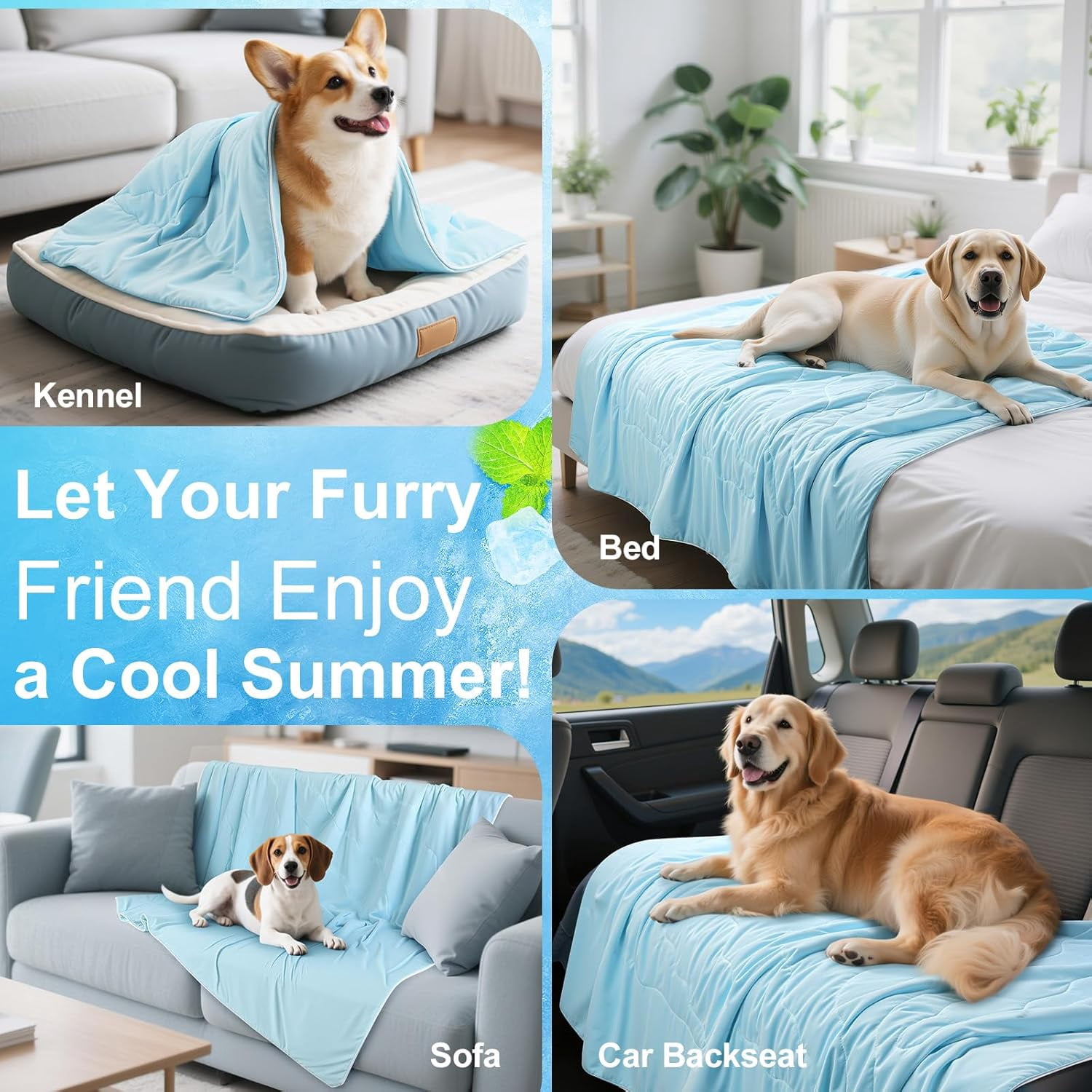 Premium Cooling Dog Blanket, Q-MAX>0.4 Cooling Blanket for Dogs, Washable Lightweight Summer Quilt for Pets and Humans, Self Cool Quilt for Cats, Cool Throw for Hot Sleepers, 25"×35", M, Blue