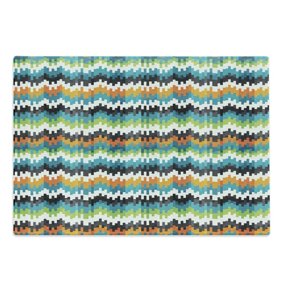 Geometric Cutting Board, Abstract Trippy Funky Digital Complex Forms Creative Mosaic Technology Motif, Decorative Tempered Glass Cutting and Serving Board, Large Size, Multicolor, by Ambesonne