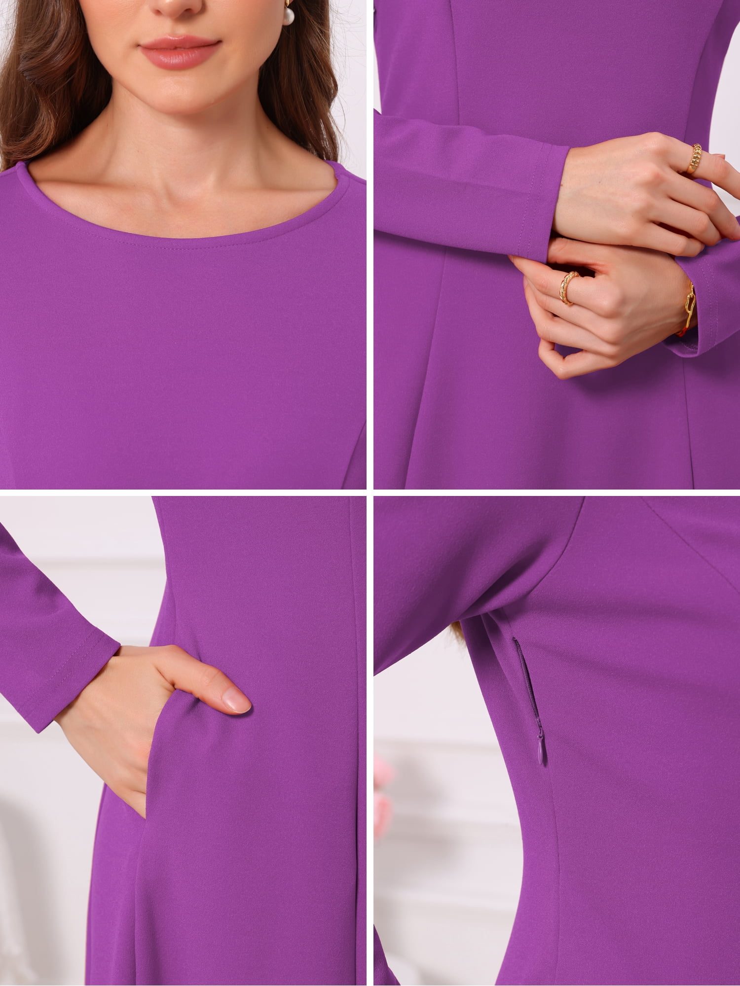 DARING DIVA Women's Long Sleeve Formal Crewneck A-Line Maxi Dress XL Purple