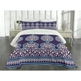 thumbnail image 2 of Ambesonne Moroccan Quilted Bedspread Set 3 Pcs, Oriental Design, Queen Size, Teal Royal Blue, 2 of 4