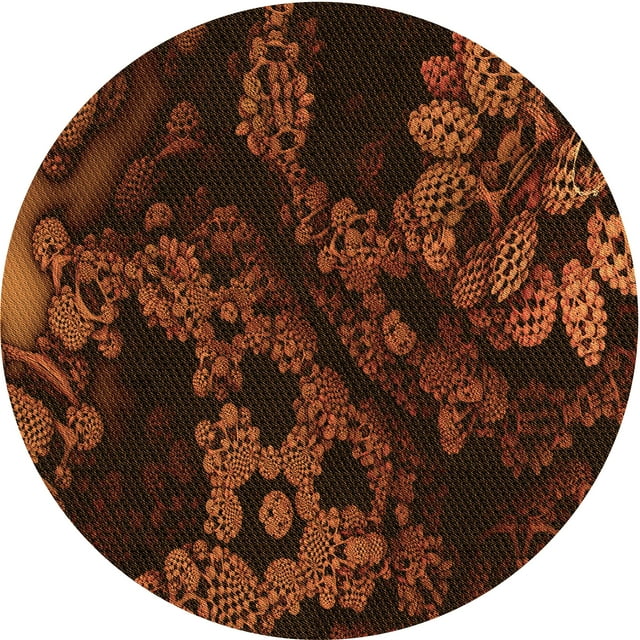 Ahgly Company Machine Washable Indoor Round Transitional Mahogany Brown Area Rugs, 7' Round
